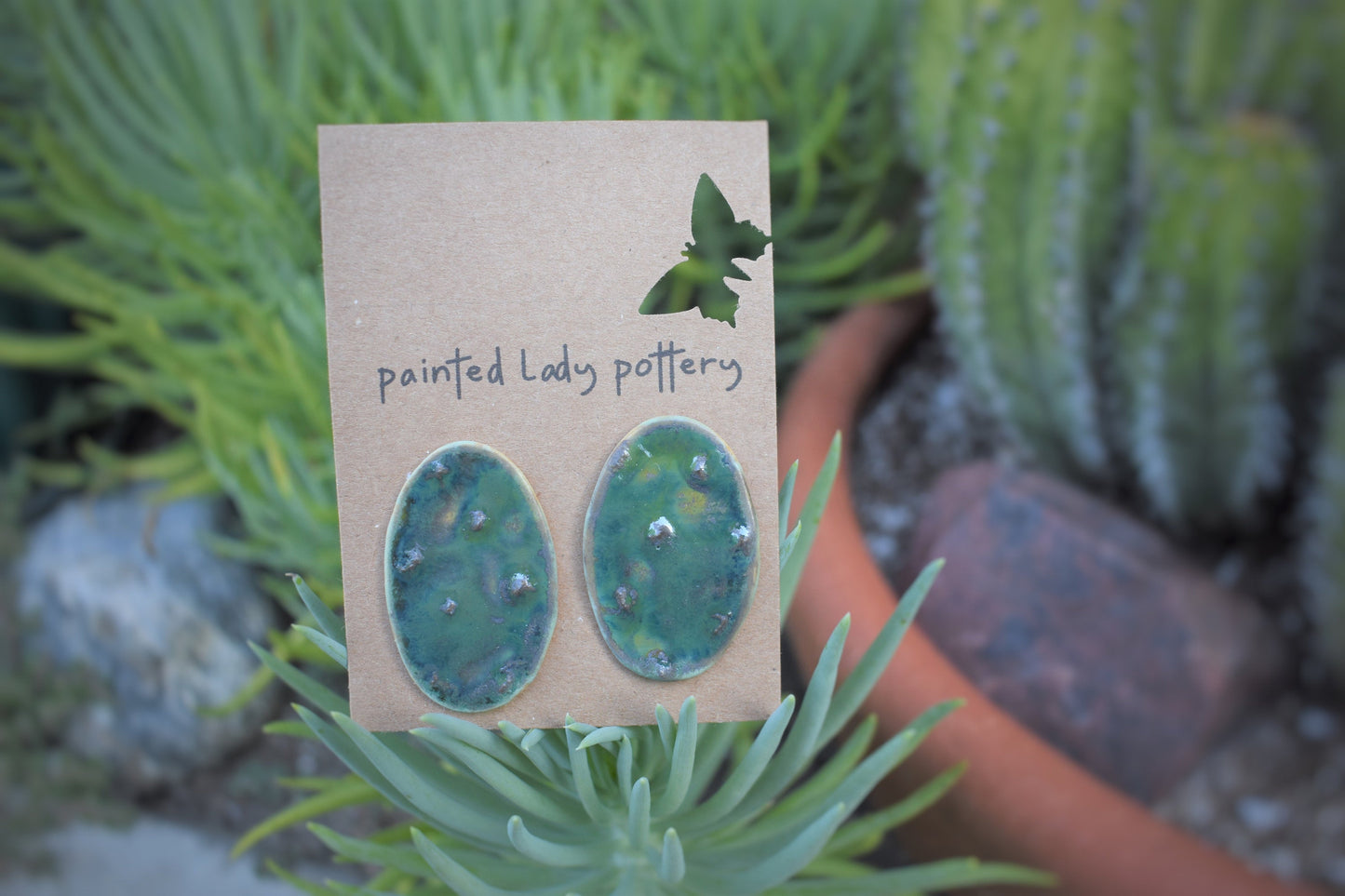 ceramic cactus earrings - dark