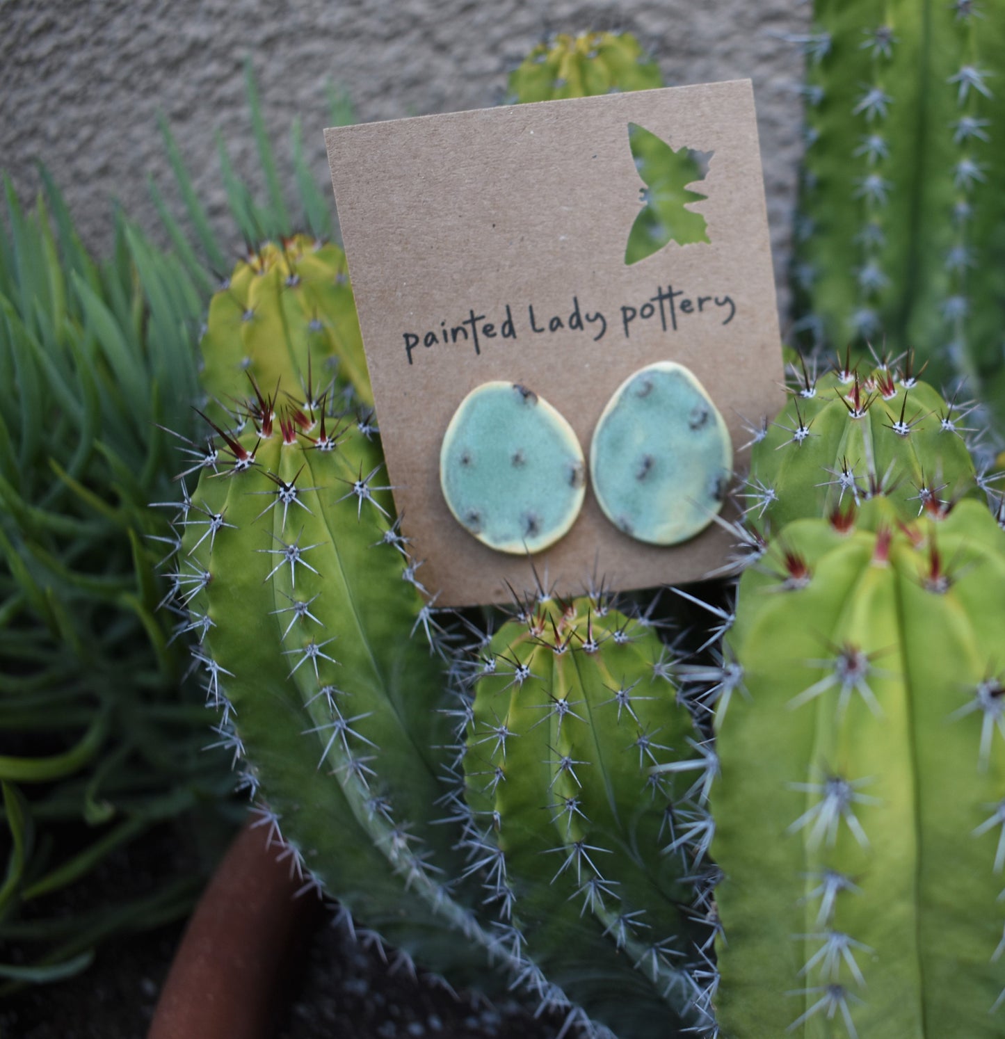 ceramic cactus earrings - light